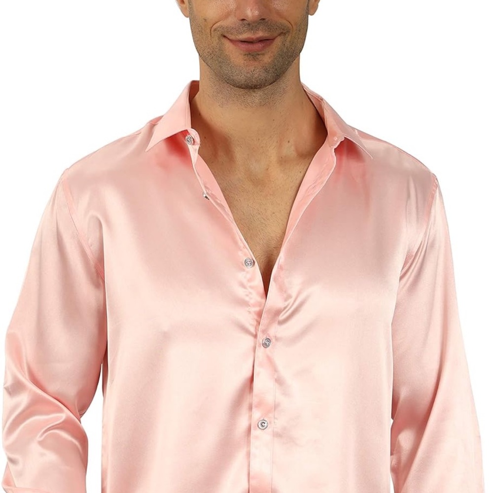 Men’s pink satin dress shirt